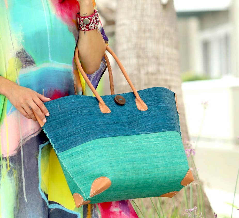 Monterey Two Tone Straw Tote Bag: Grey