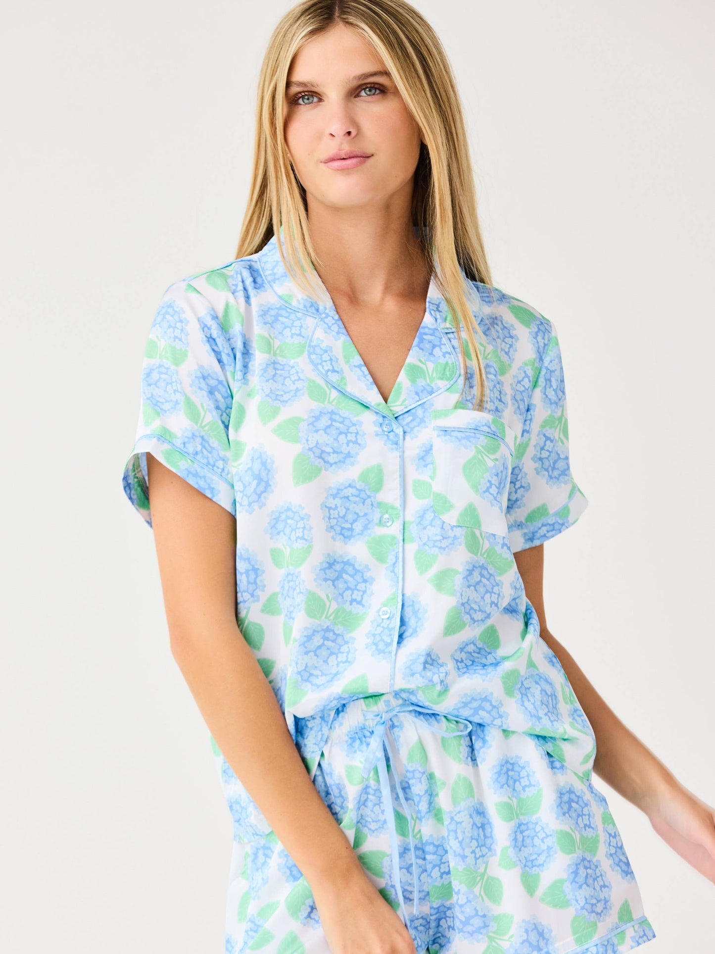 Women's Charlotte Satin Short Sleeve Shirt| with Summerfair Blue