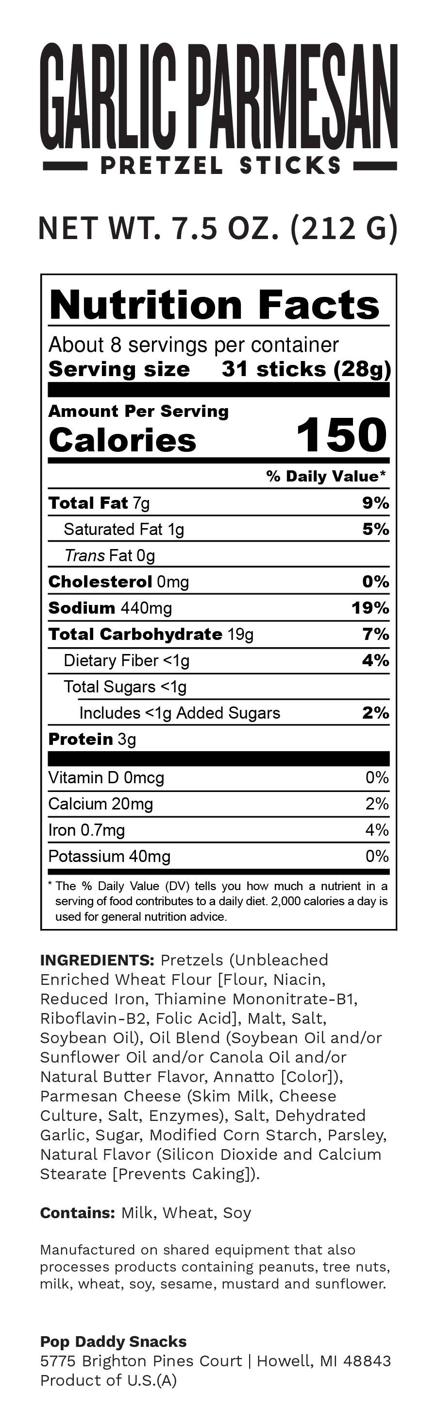 Pop Daddy – Garlic Parmesan Seasoned Pretzels 7.5oz Large Bag