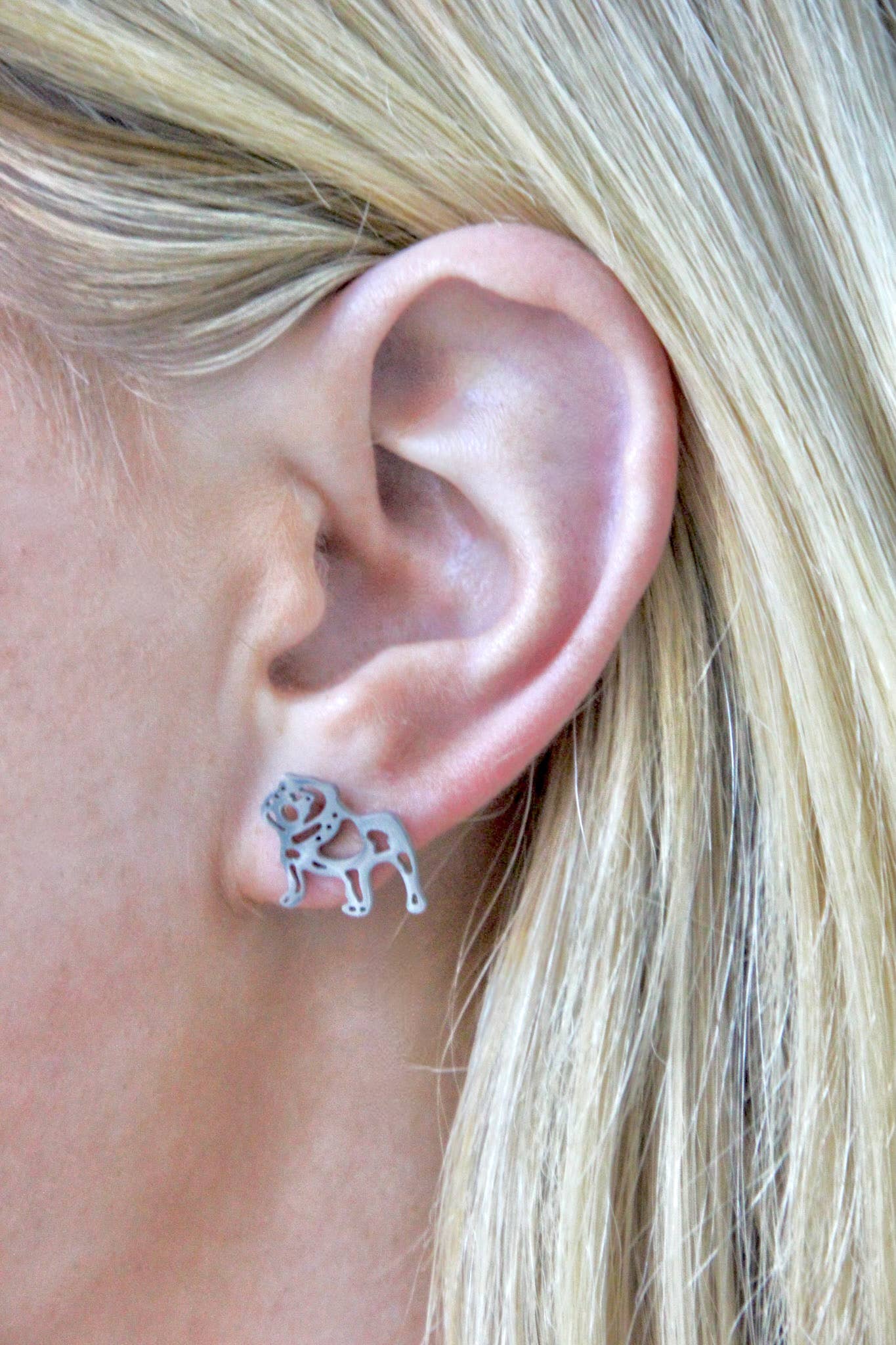 Adorable Bulldog Earrings- Gold Stainless Steel Bulldogs: Gold