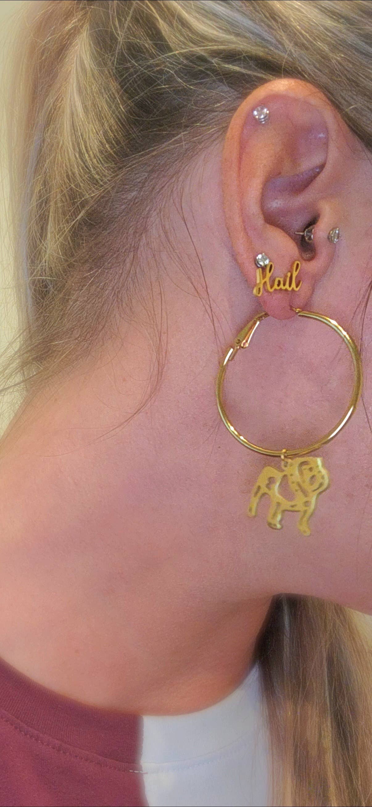 Bulldog Earrings-Gold Hoop Bulldog GameDay Earrings: Gold