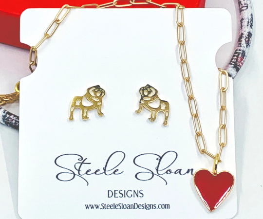Adorable Bulldog Earrings- Gold Stainless Steel Bulldogs: Gold