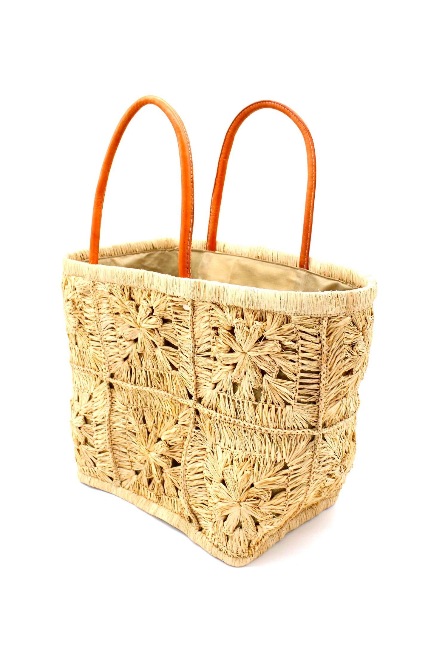 Marie Flower Crochet Straw Basket Bag: Medium