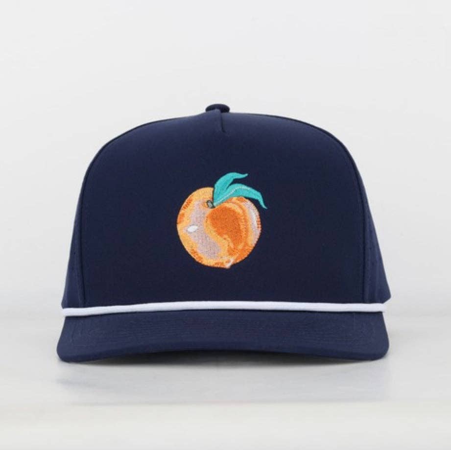Navy Georgia Peach Embroidered Hat with Rope
