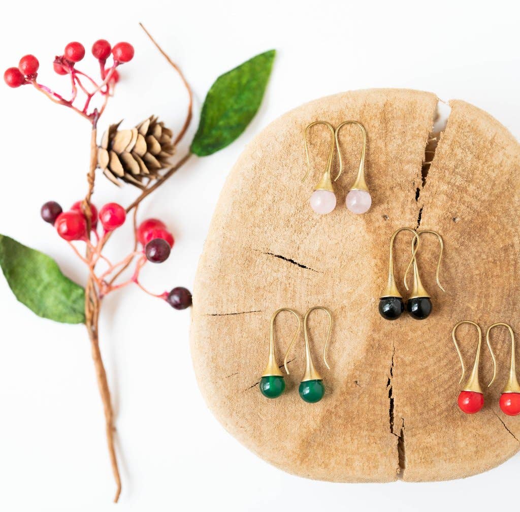 Gemstone Teardrop Earrings: Green Agate