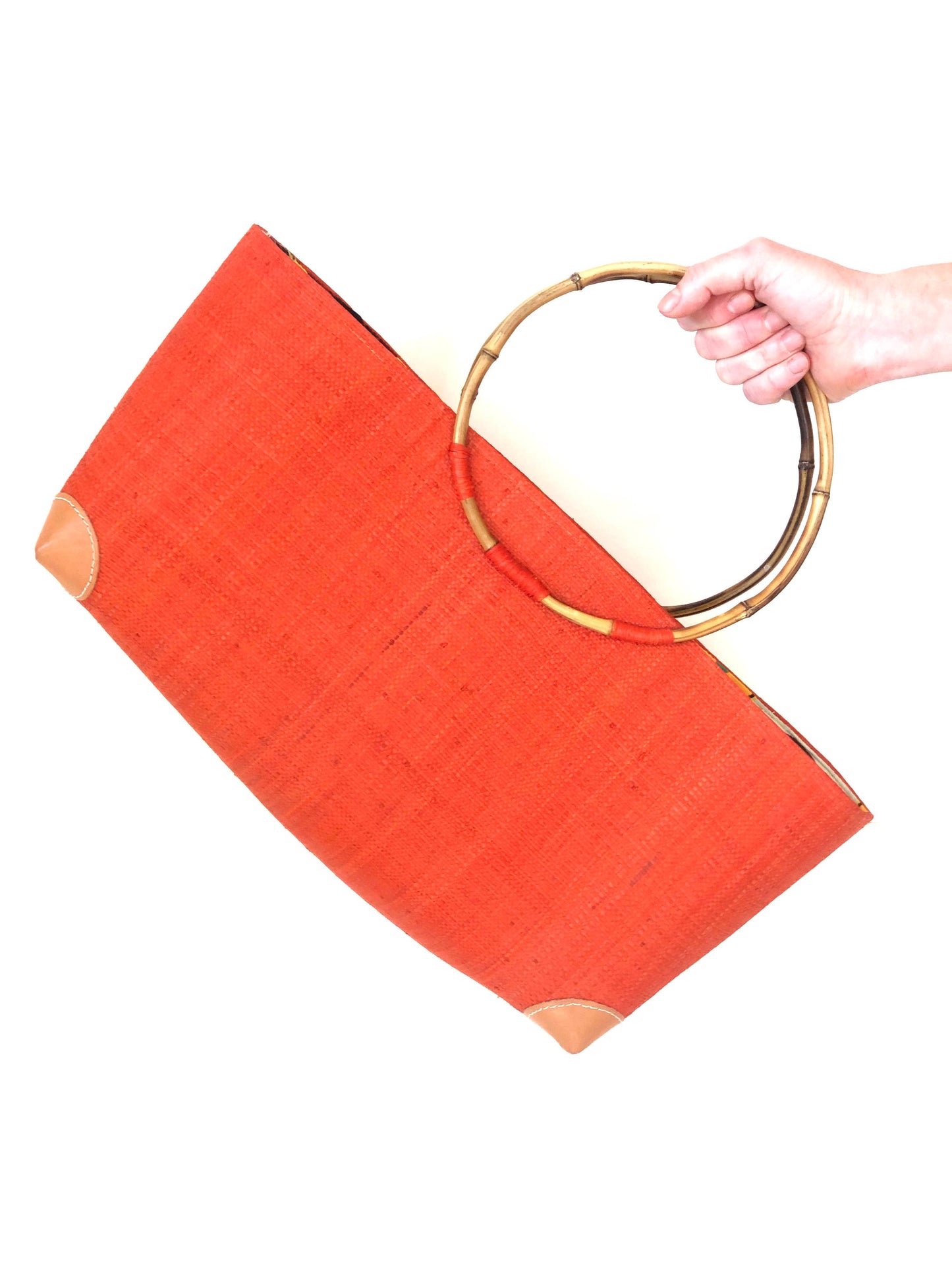 Bebe Straw Handbag with Bamboo Handles: Saffron