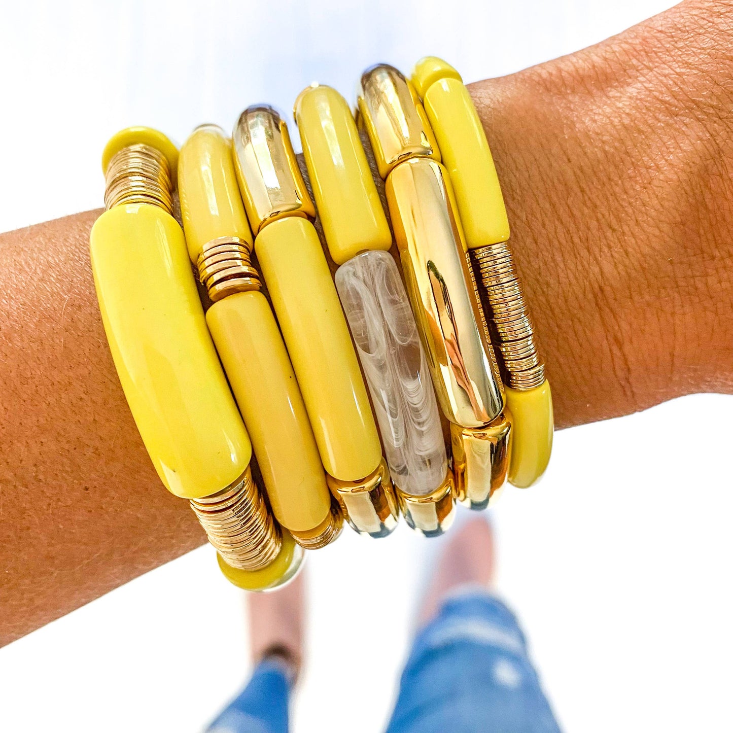 Yellow Tube Bamboo Bracelet: Yellow-Gold Tube-