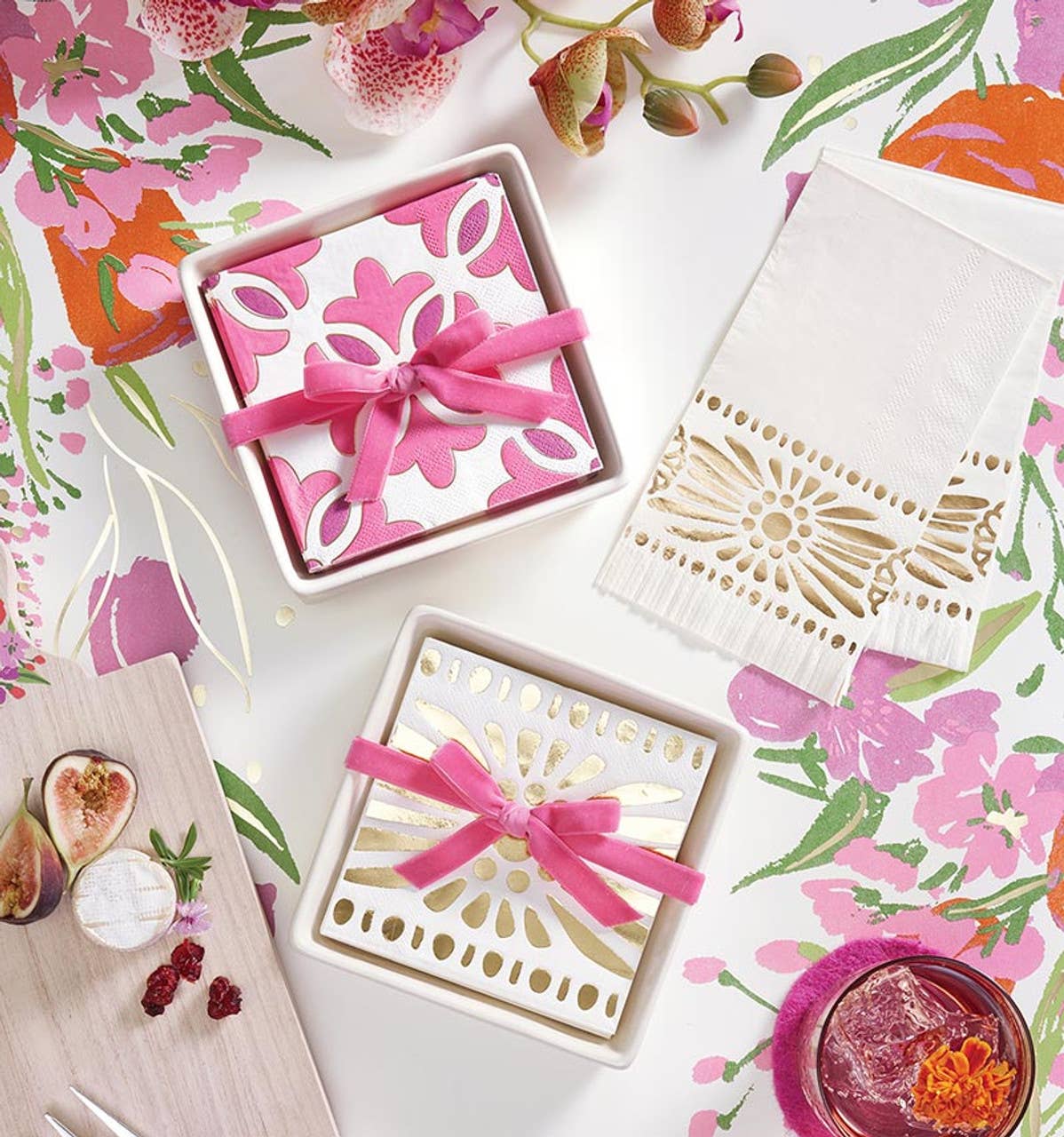 Ceramic Napkin Tray + Napkins - Moroccan Border: Material