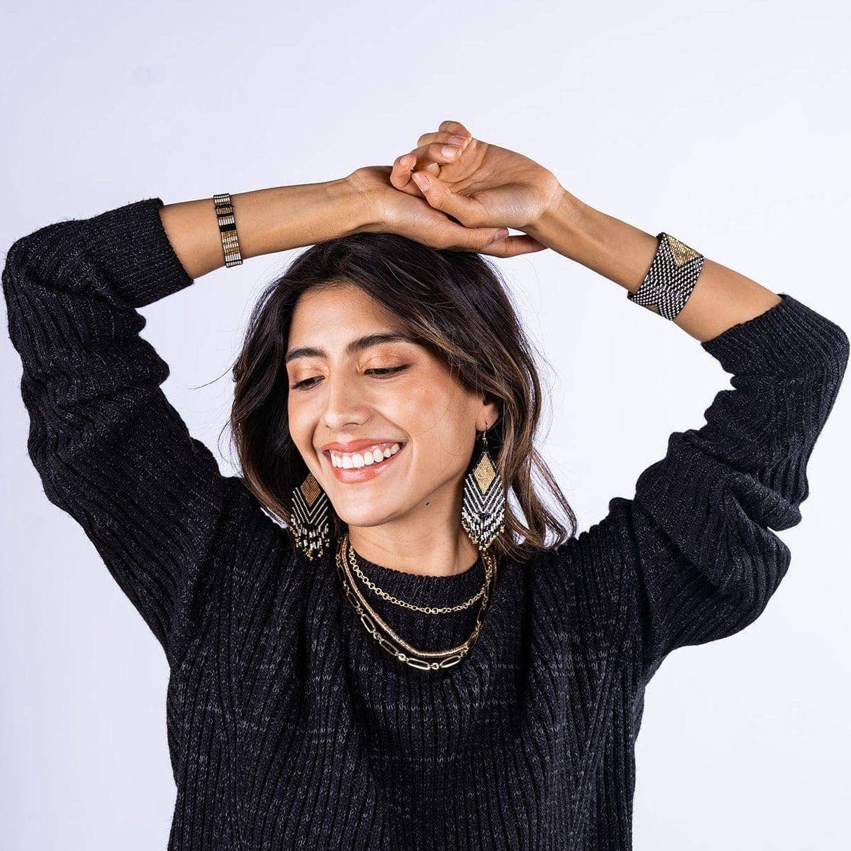 Ink+ Alloy Brooklyn Diamond Beaded Stretch Bracelet Black
