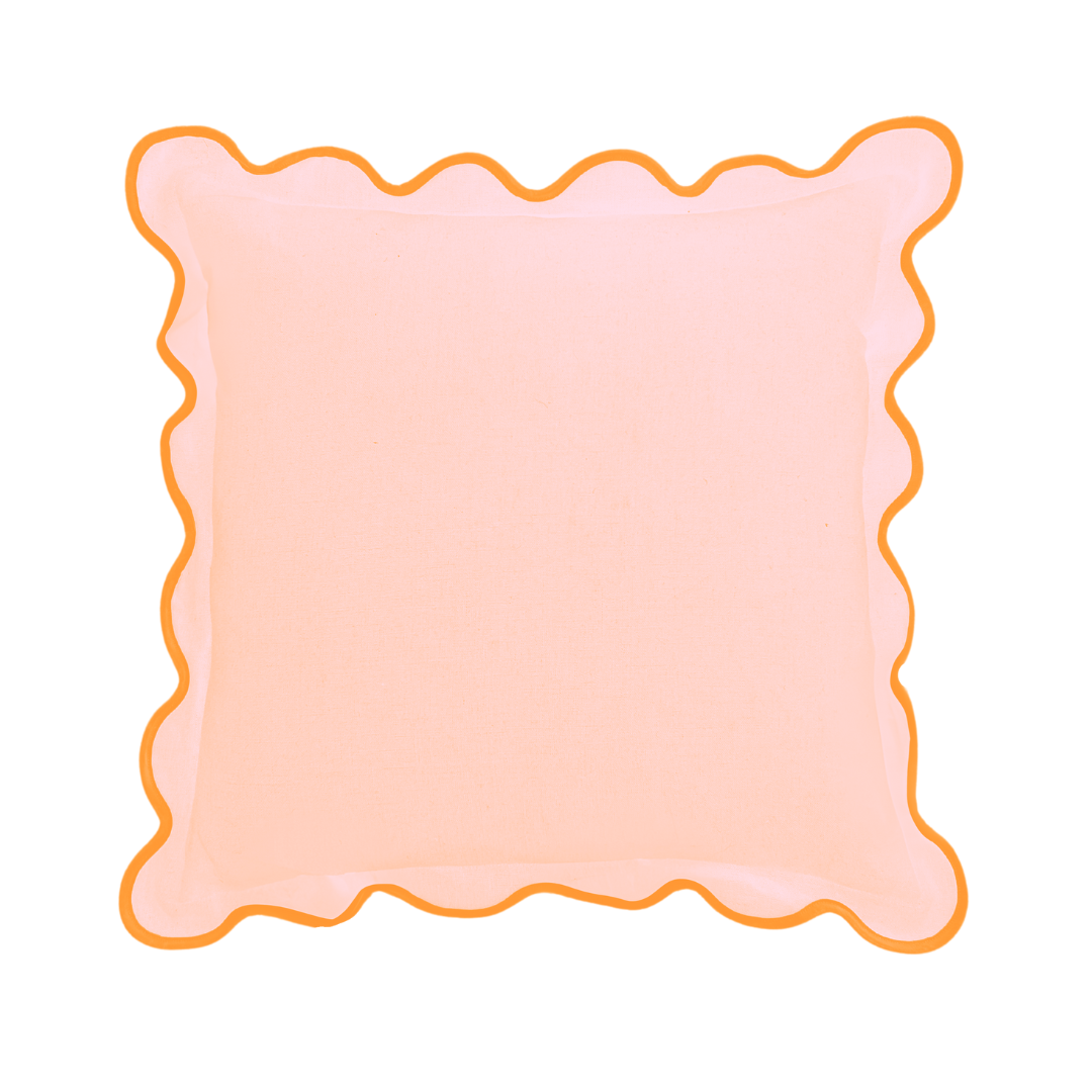 Charlotte Scalloped Linen Pillow Pink with Orange Trim, SumnerEdit: 18" x 18" Throw Pillow