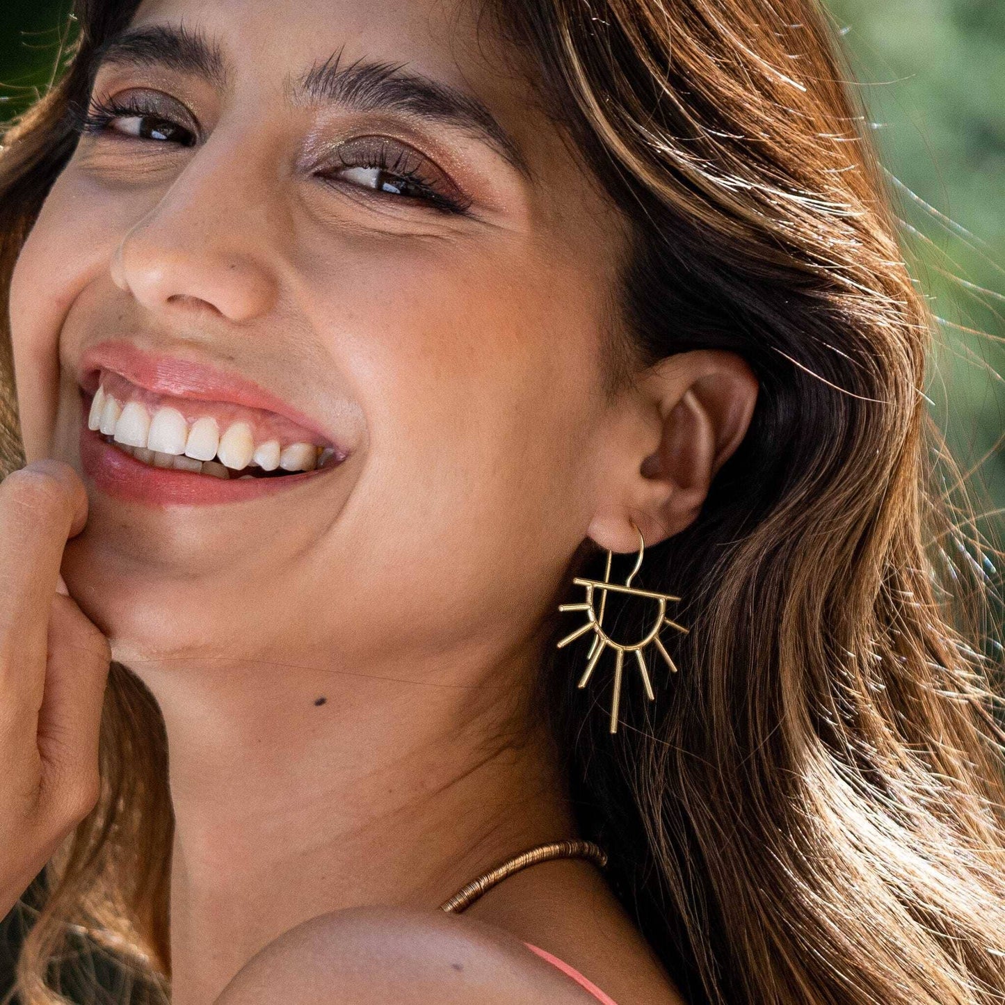 Gretchen Half Sun Threader Earrings Brass