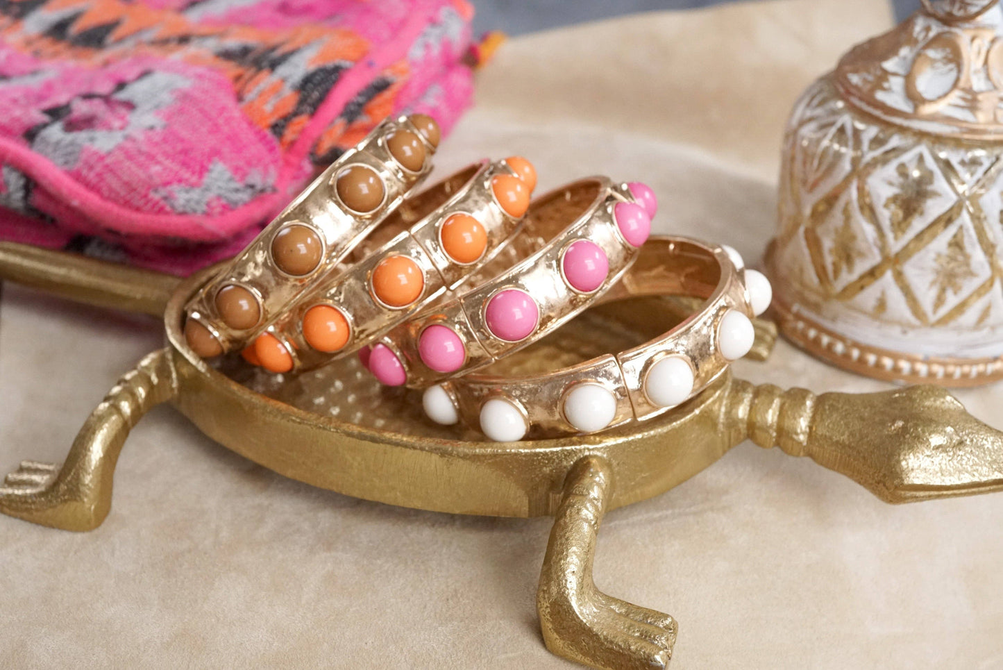Eternity Statement Bangle Gold Tone Red Blue Brown Green Black Pearl: Navy