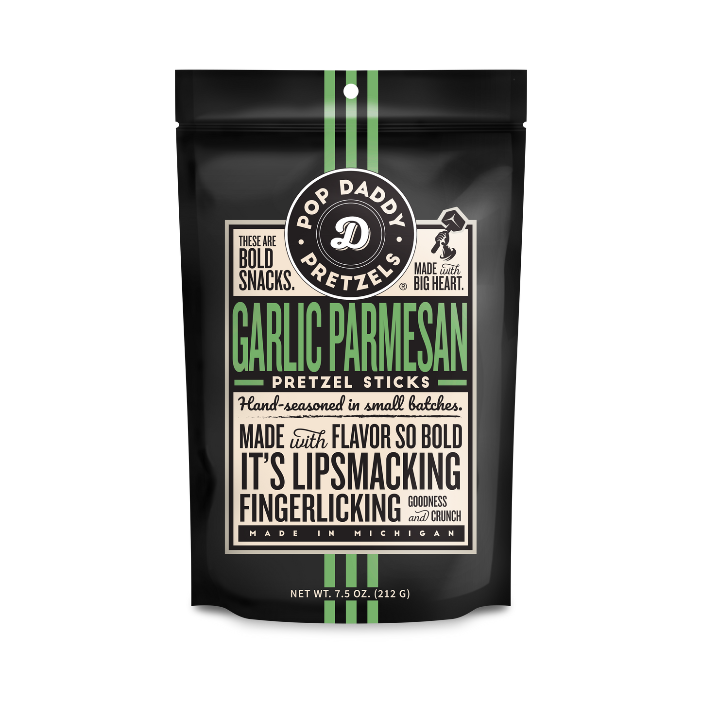 Pop Daddy – Garlic Parmesan Seasoned Pretzels 7.5oz Large Bag