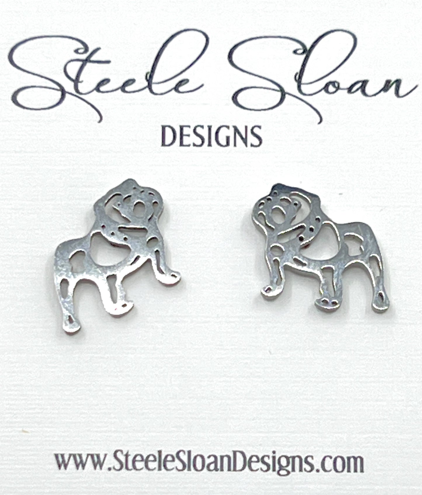 Adorable Bulldog Earrings- Gold Stainless Steel Bulldogs: Gold