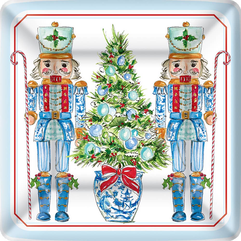 Square Paper Plate Pack of 8 Blue Nutcrackers Christmas