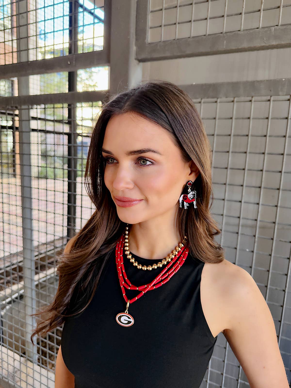 Georgia Hairy Dawg Resin Mascot Earrings in Red/Black