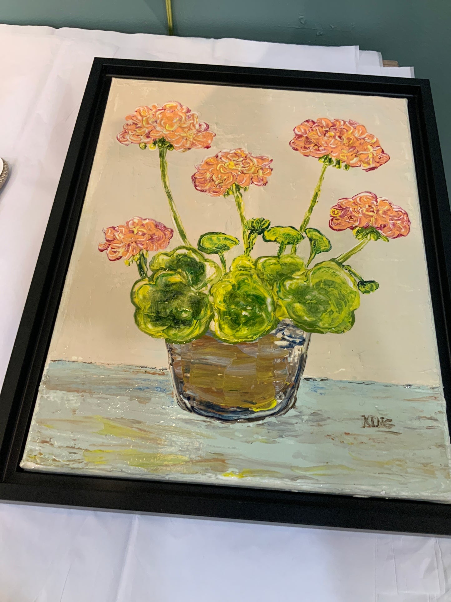 Olga King Small Framed Geraniums