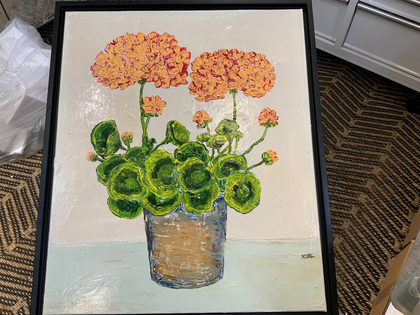 Olga King Large Framed Geraniums