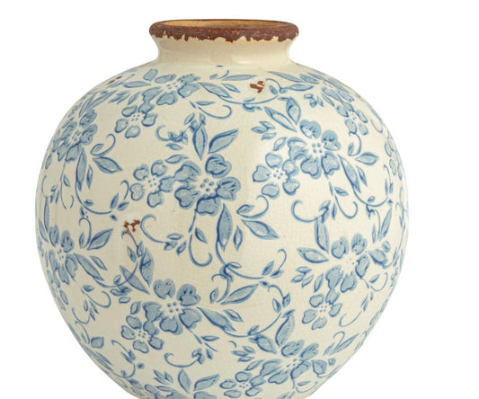 Blue Floral Terracotta Vase