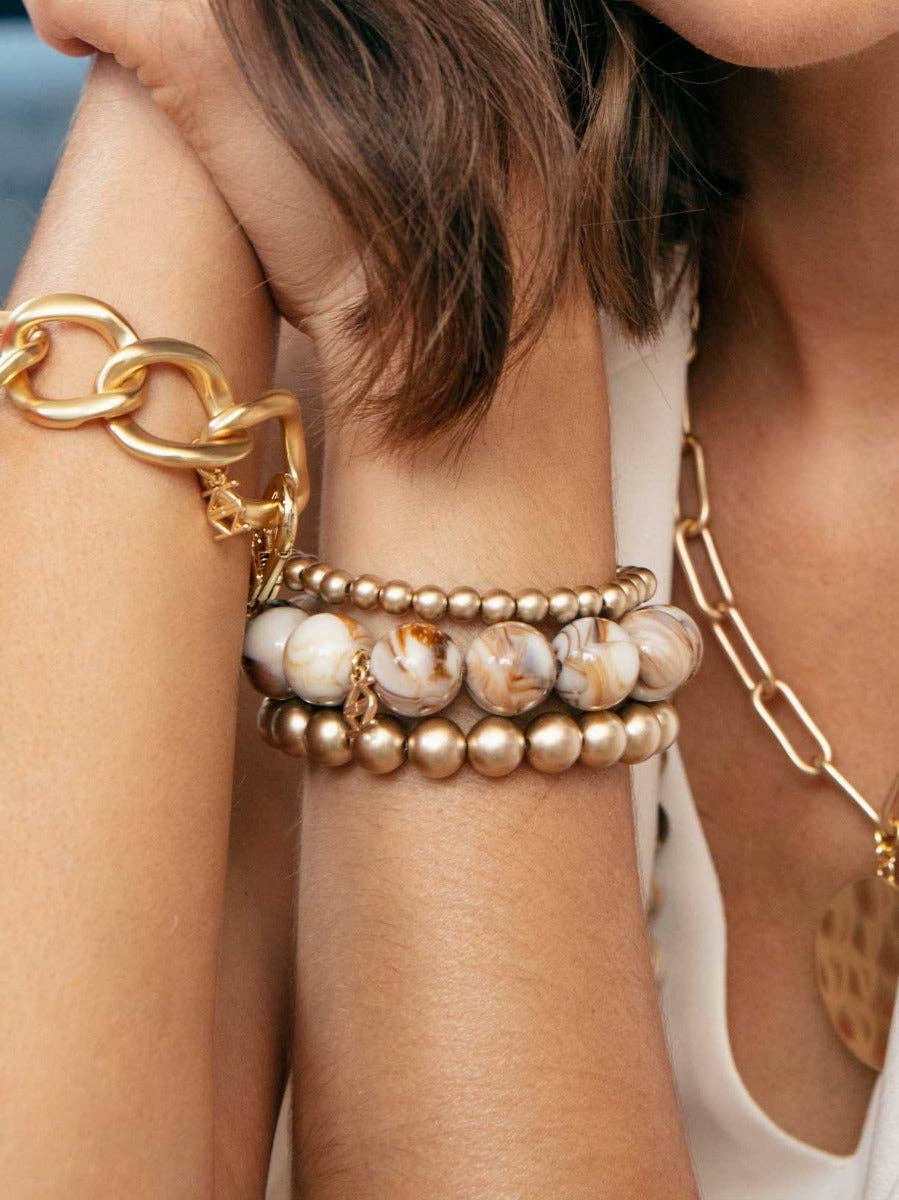 Zenzii 15mm Marbled Resin Bead Stretch Bracelet: BEI