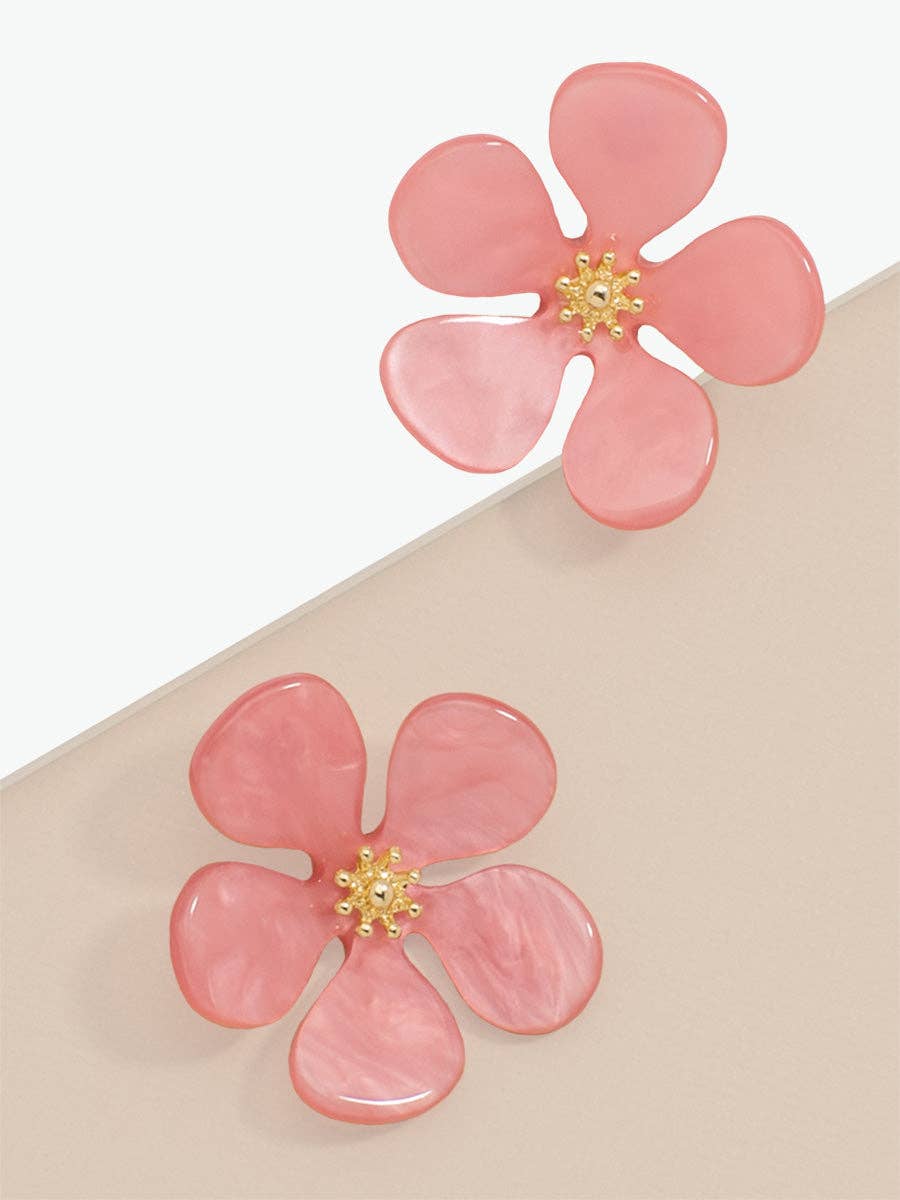 Glistening Resin Flower Stud Earring: BLK