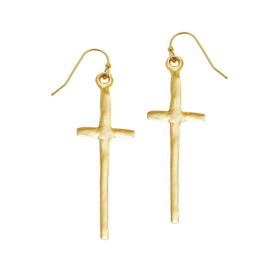 Susan Shaw Gold Tall Cross Earrings