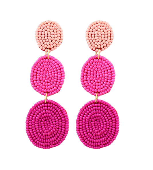 Cascading Pink Beaded Drop Earrings