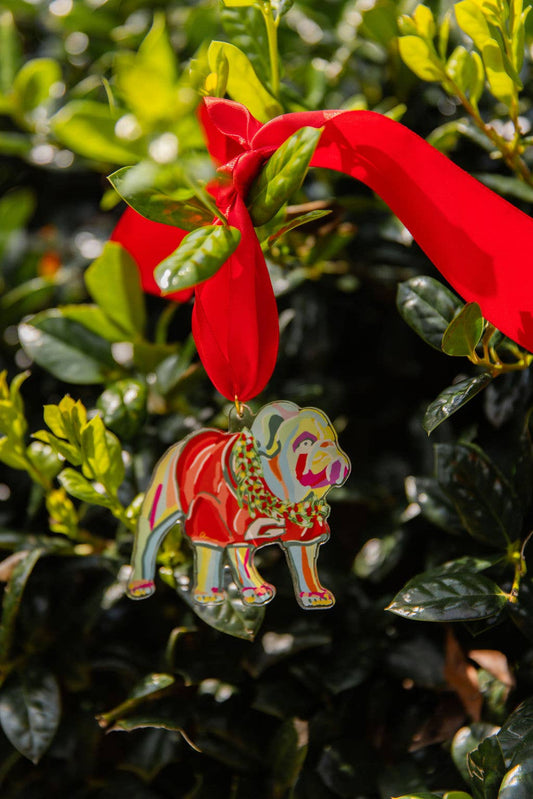 Red Bow Bulldog Acrylic Ornament