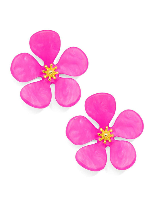 Glistening Resin Flower Stud Earring: H.PNK