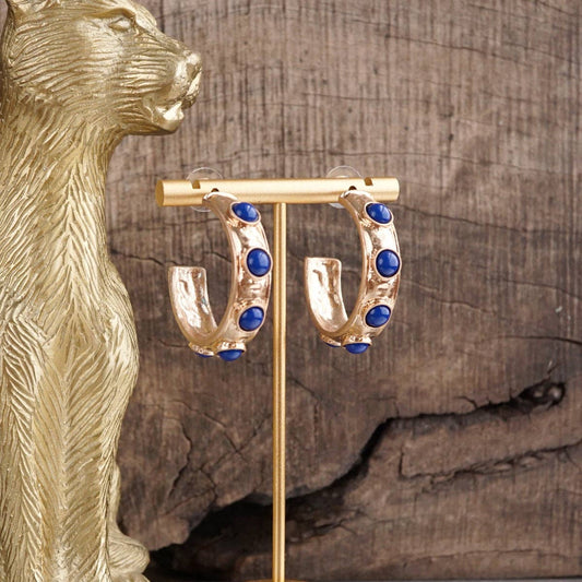 Jeweled Bubble Hoop Earrings – Colorful Acrylic Cabochons: Navy