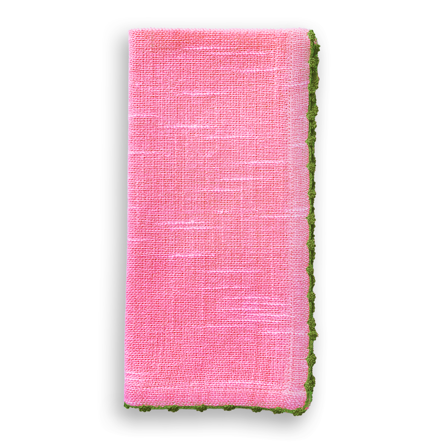 Knotted Edge PINK Cotton Napkin Olive Trim