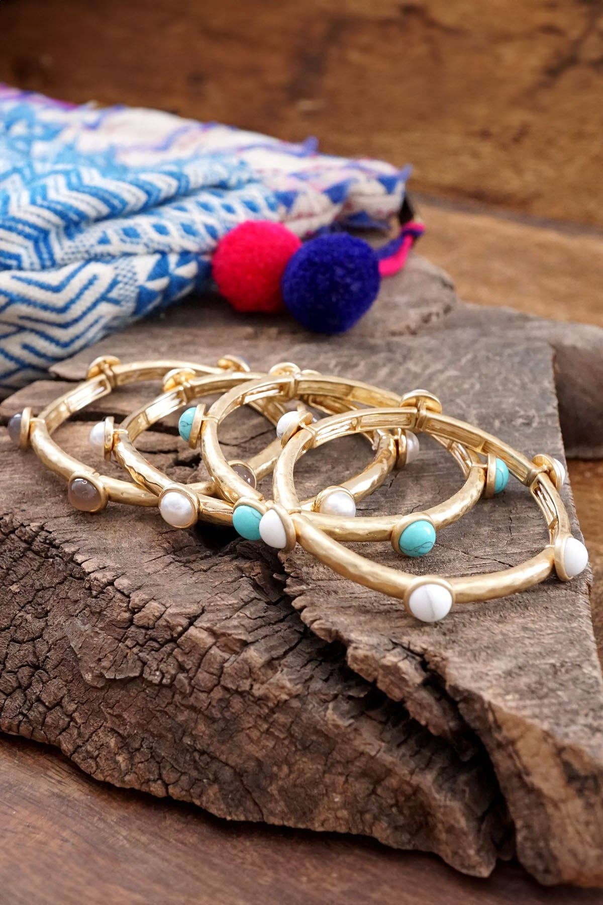 Jeweled Golden Bangle with semi precious stone dots: White