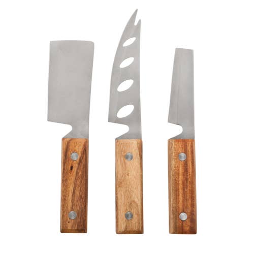 Acacia & Stainless Steel Rustic Cheese Knives - Set of 3