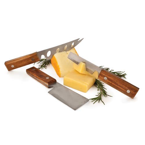 Acacia & Stainless Steel Rustic Cheese Knives - Set of 3