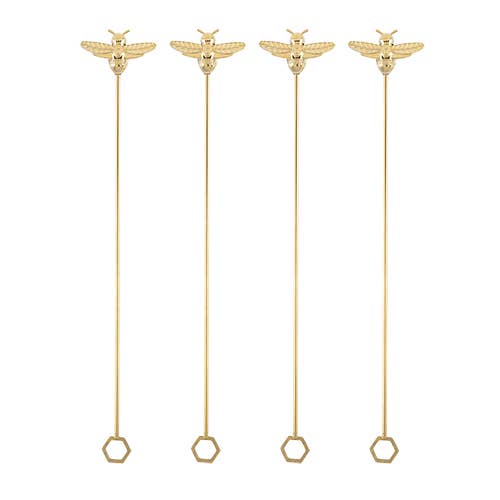 Gold-Plated Stainless Steel Bumble Bee Stir Sticks -Set of 4