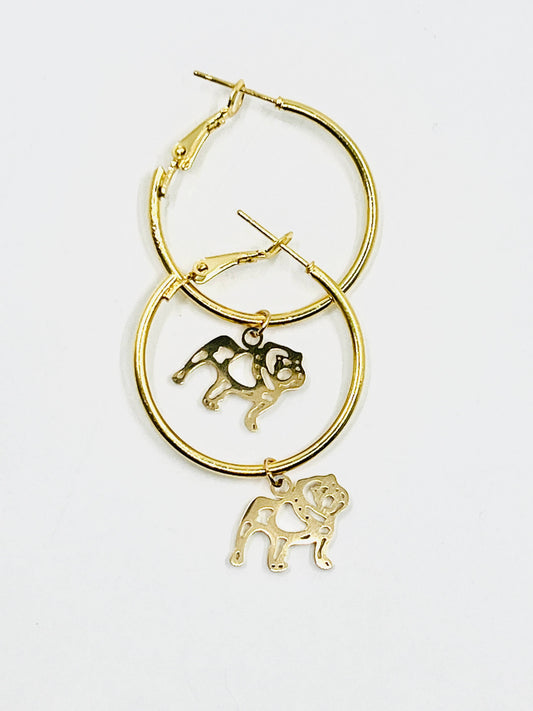 Bulldog Hoop Earrings - Small 1 inch Hoops Bulldog GameDay