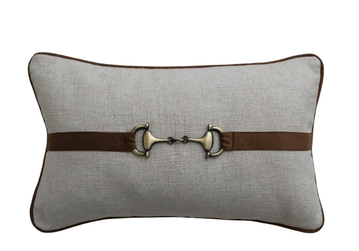Viscose & Linen Lumbar Pillow with Faux Suede & Cotton Back