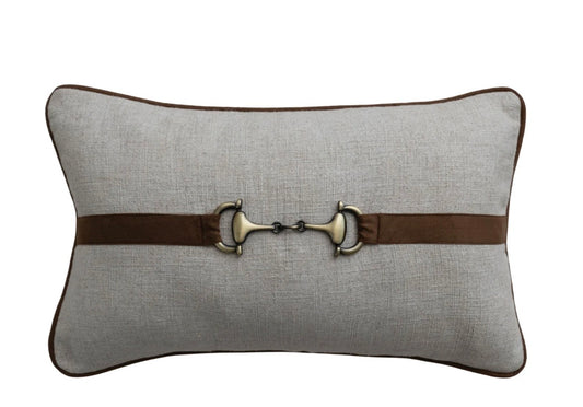Viscose & Linen Lumbar Pillow with Faux Suede & Cotton Back
