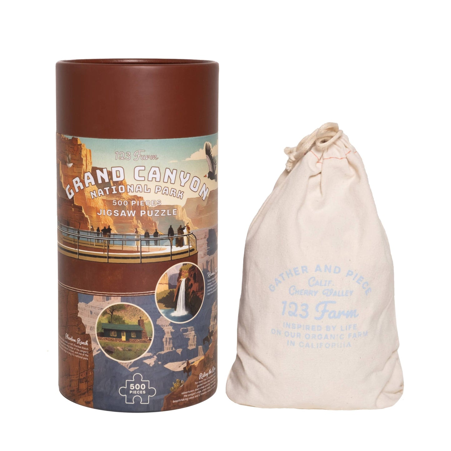 123 Farm - Grand Canyon Puzzle – 500 Pc Tube with Vintage Illustrations