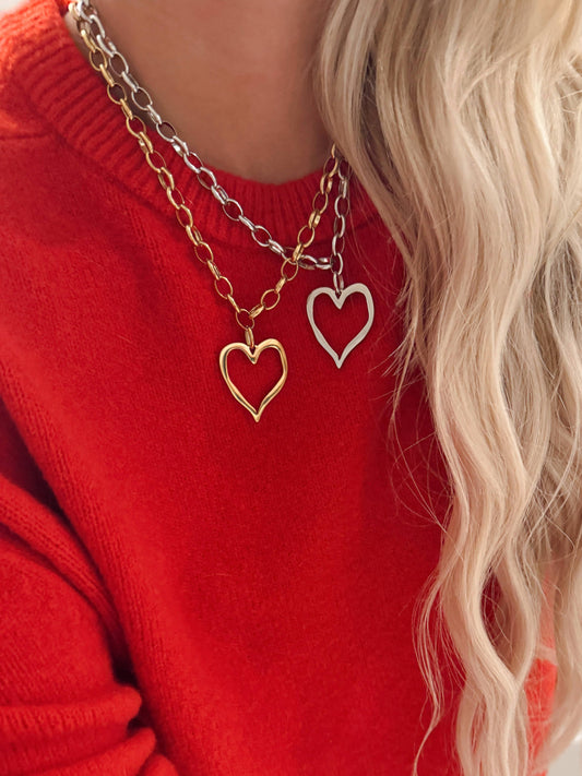 LARGE OPEN HEART NECKLACE: GOLD