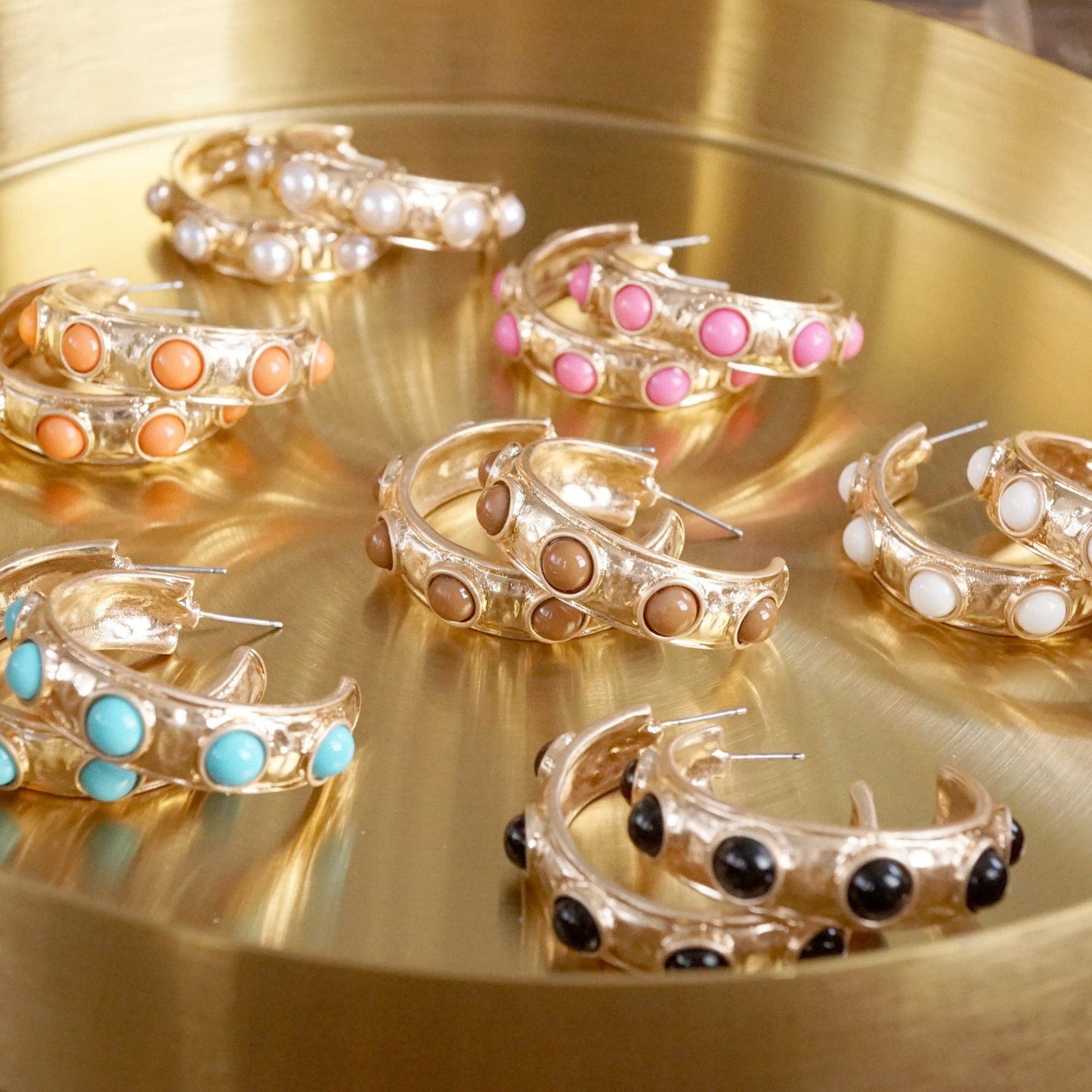 Jeweled Bubble Hoop Earrings – Colorful Acrylic Cabochons: Red