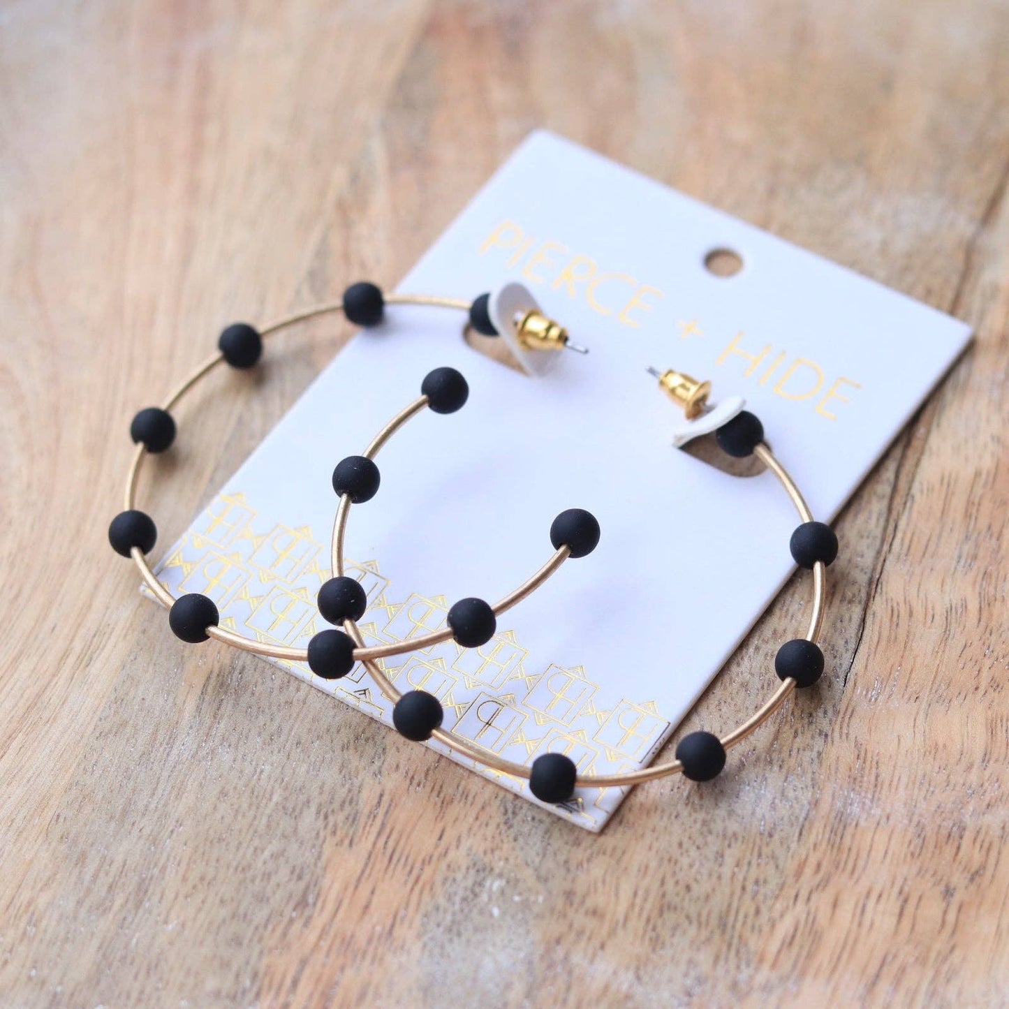 Black & Gold Bead Hoop Earrings