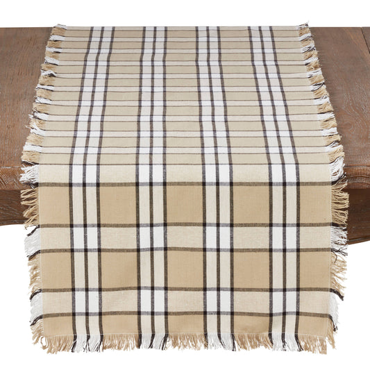 Plaid Runner - Softly Frayed Edge: Khaki / 16"x72"