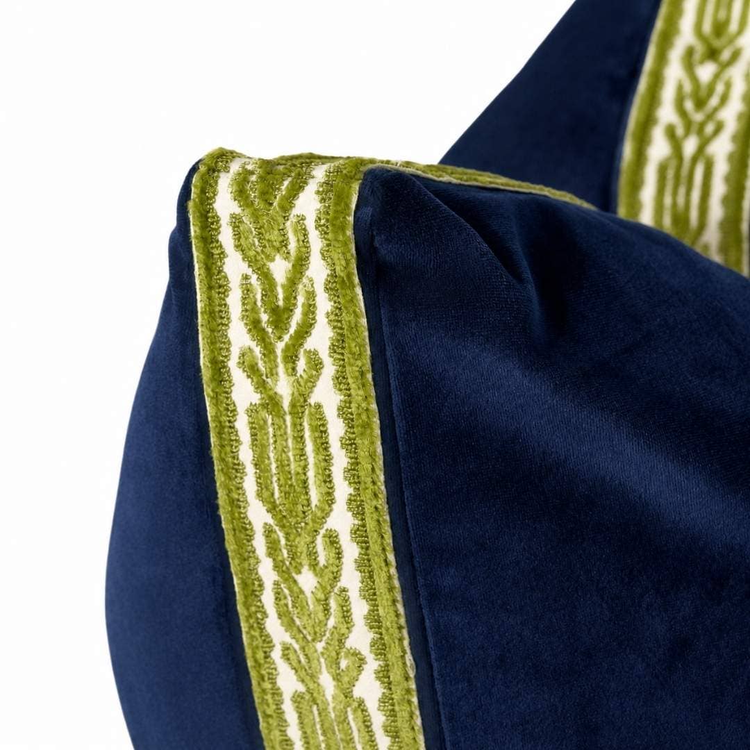 Navy Velvet Pillow with Green Embroidery: One Size