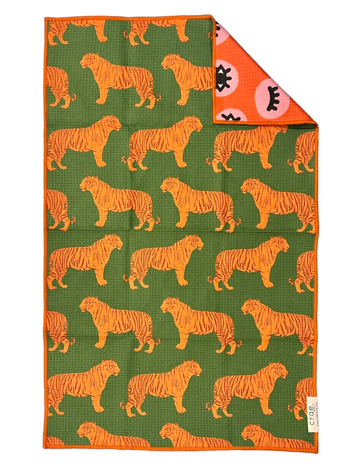 Crae Eye of the Tiger: Reversible Hand Towel: Orange/Cream/Green / 19x29 in / Hand Towel