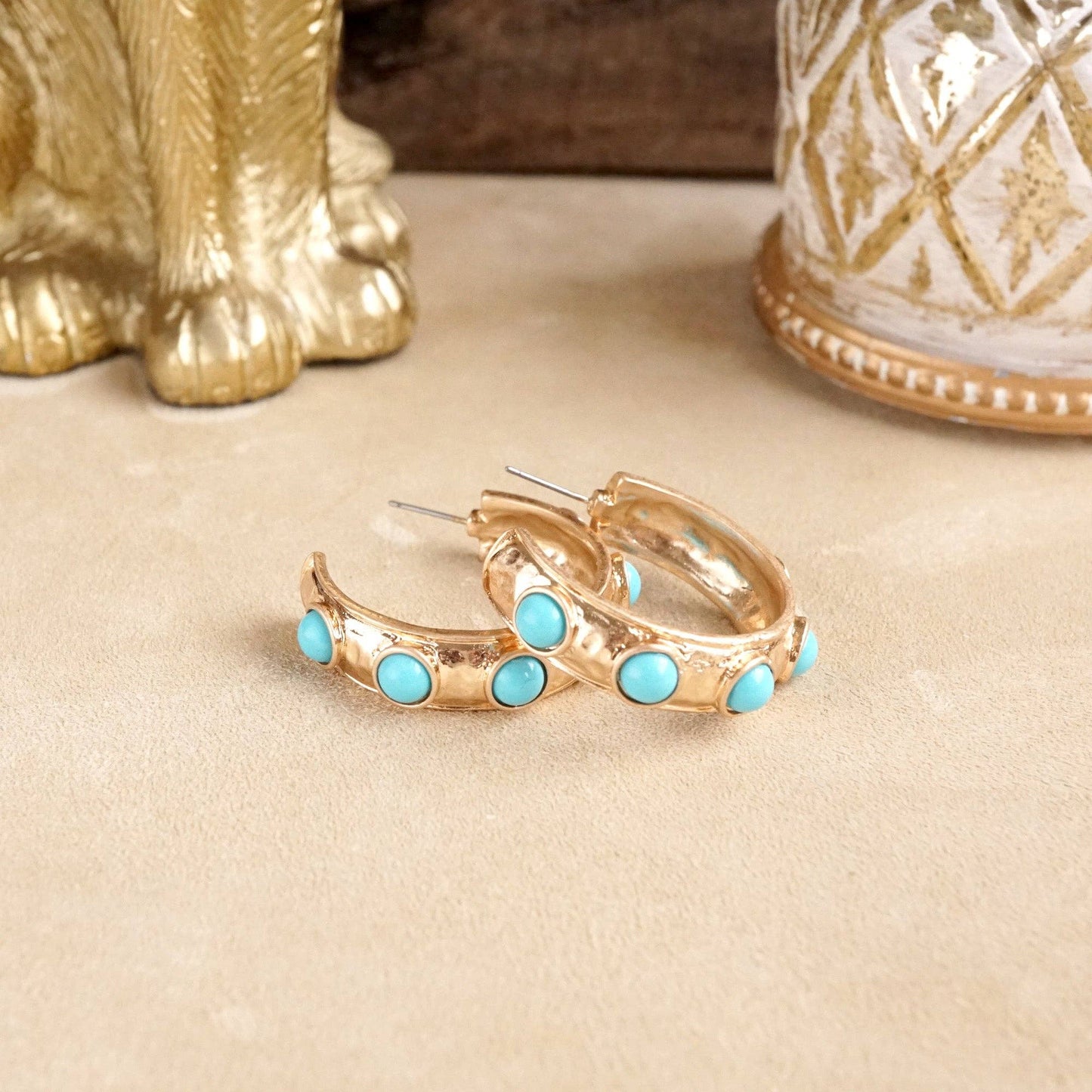 Jeweled Bubble Hoop Earrings – Colorful Acrylic Cabochons: Navy