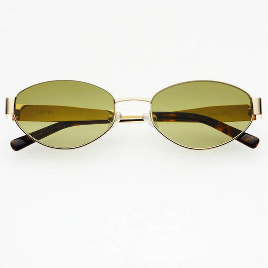 Freyrs Soho Womens Oval Sunglasses: Gold / Green