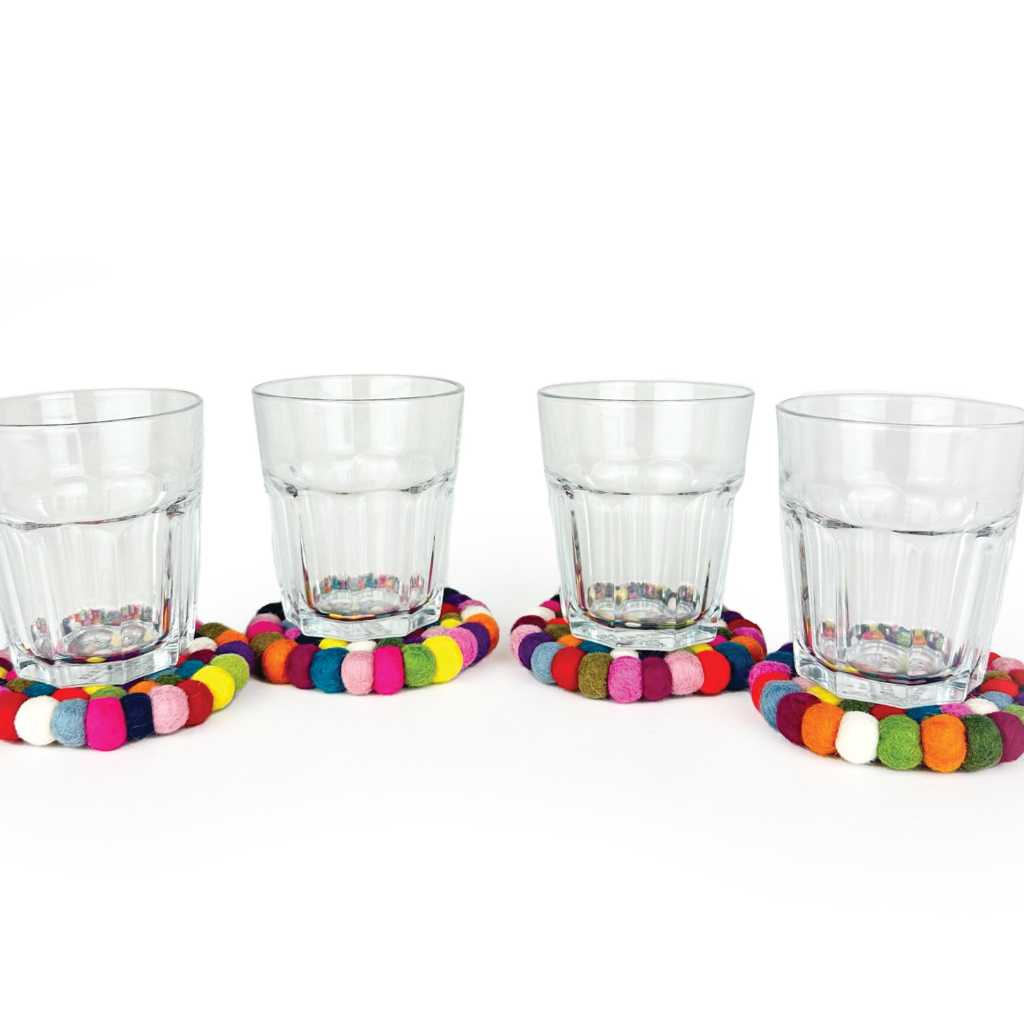 Multicolored Felt Ball Coasters | Set of 4
