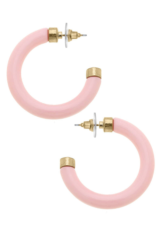 Hillary Resin Hollow Hoop Earrings: Light Pink
