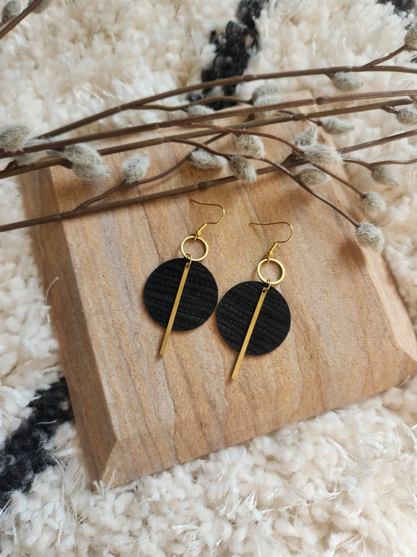 Jude| Black and white genuine leather earring collection: White